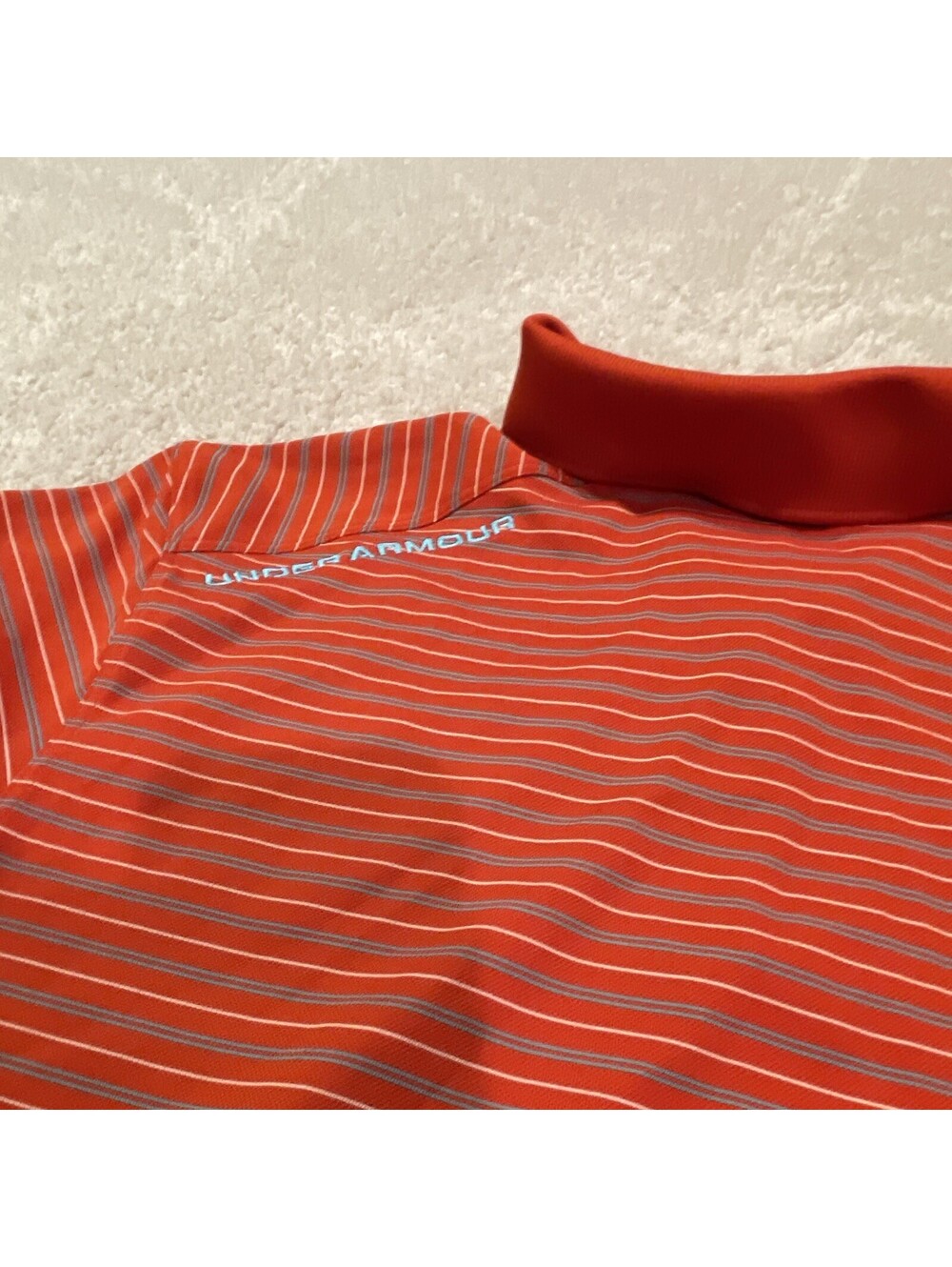 Under Armour HeatGear Men's XL Polo Orange/Blue/Gray/White Striped Logo Button - Picture 7 of 7